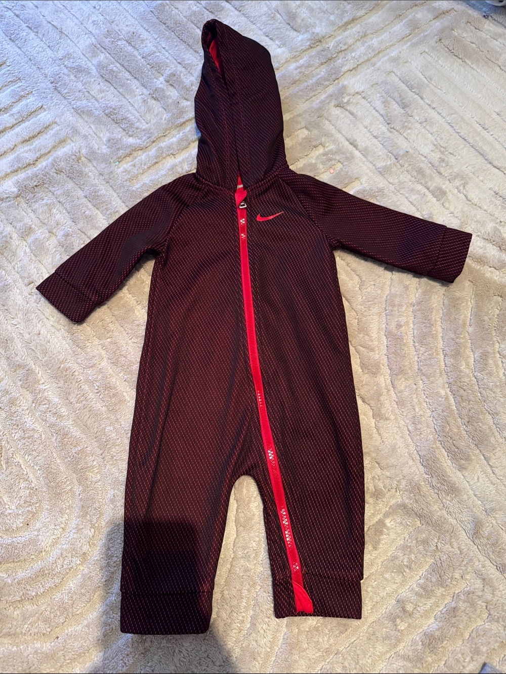 Nike Maroon Hooded Baby One-Piece with Pink Zip